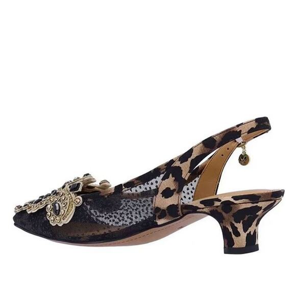 J. Renee Strovanni Animal Print Jewel Slingback Pumps 9.5M Kitten Heel - Picture 5 of 8